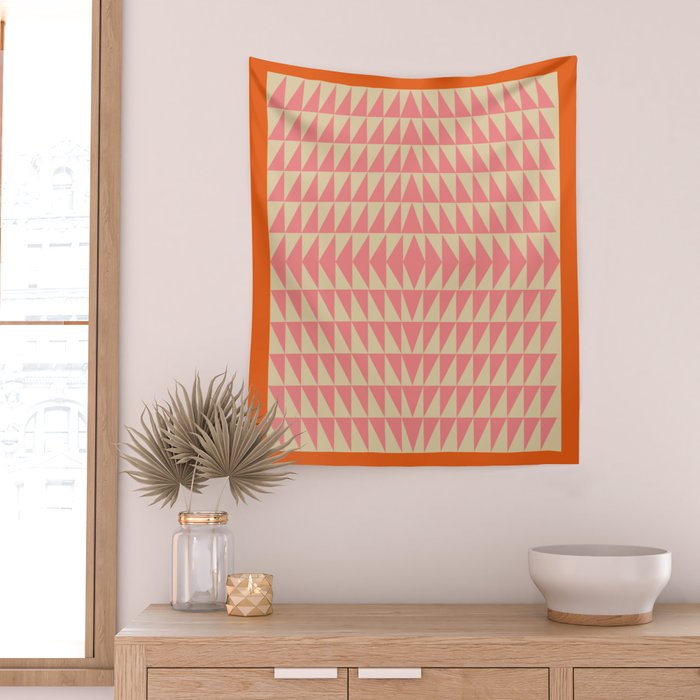 Bold Triangle Pattern in Pink and Orange Wall Tapestry Gallery Image 2