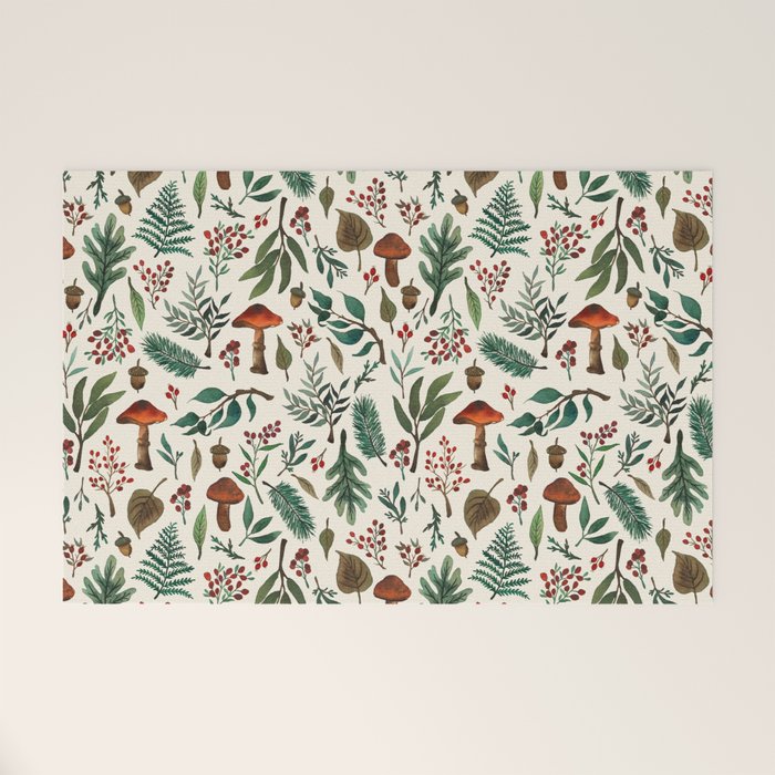 Mushroom Forest Pattern Welcome Mat