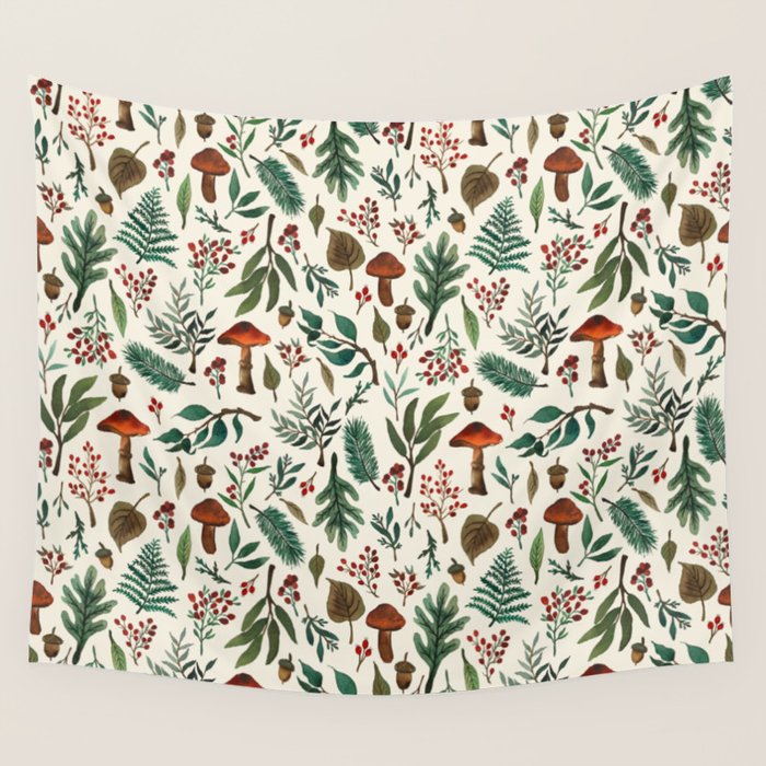 Mushroom Forest Pattern Wall Tapestry Gallery Image 4
