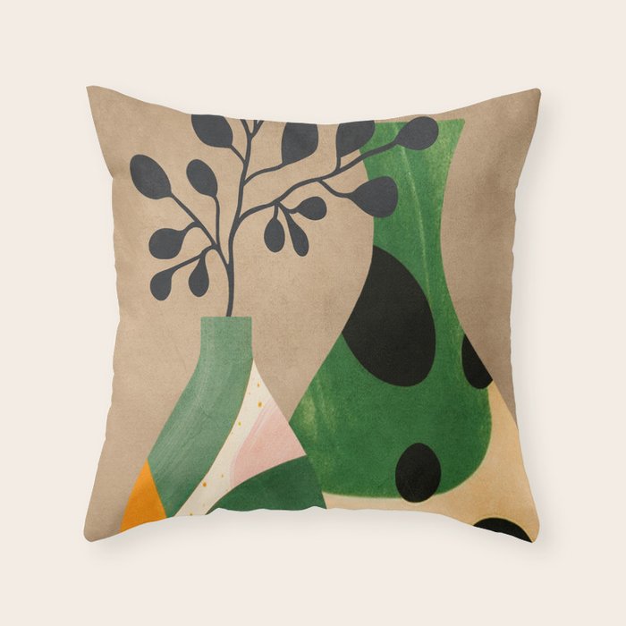 Modern Abstract Vases with Plant 1 Throw Pillow Gallery Image 1