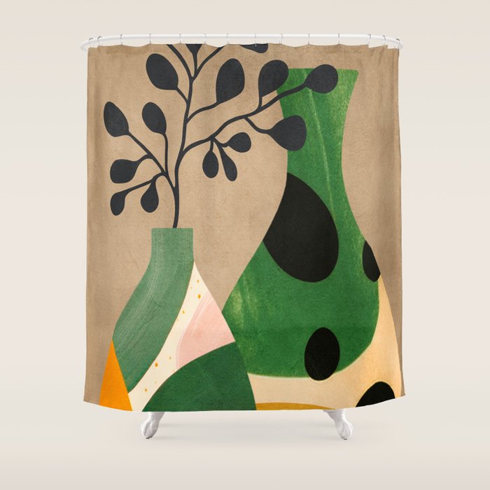 Modern Abstract Vases with Plant 1 Shower Curtain Gallery Image 1