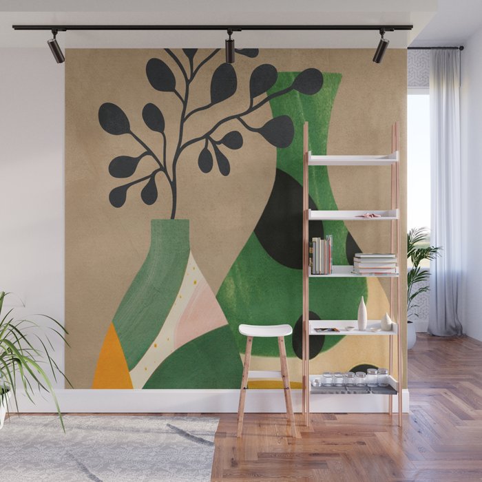 Modern Abstract Vases with Plant 1 Wall Mural Gallery Image 1