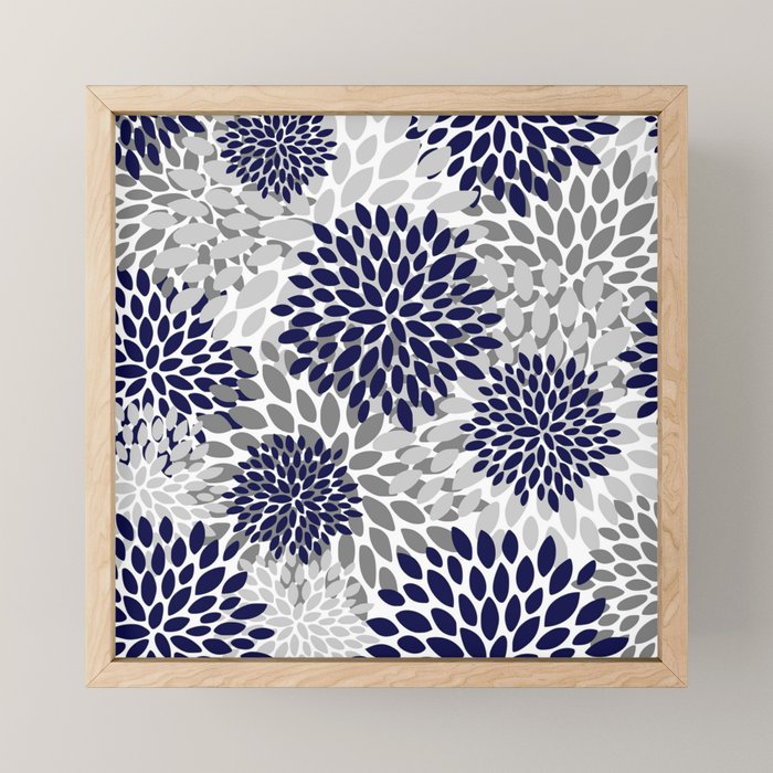 Abstract, Floral Prints, Navy Blue and Grey Mini Art Print Gallery Image 1