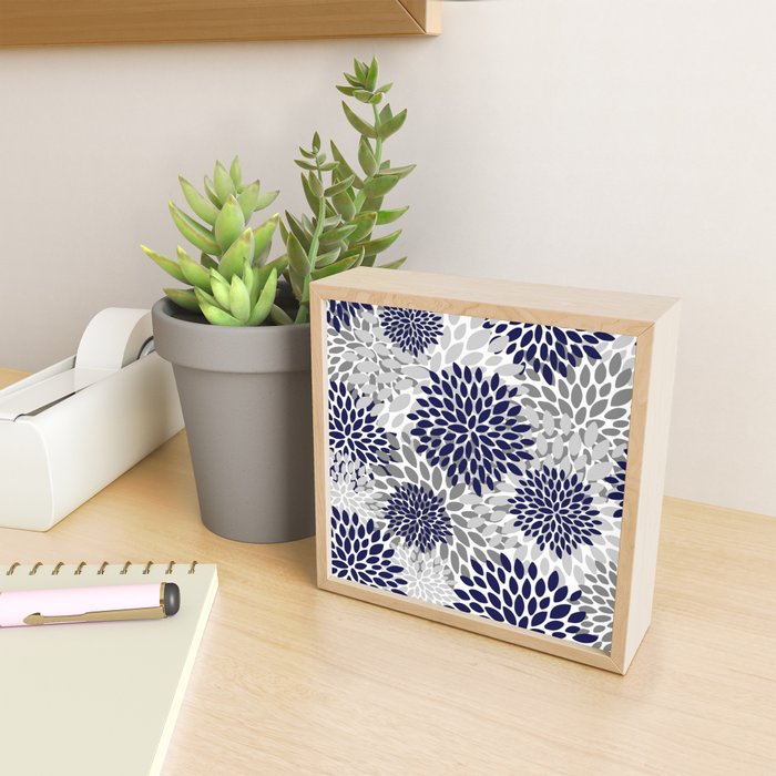 Abstract, Floral Prints, Navy Blue and Grey Mini Art Print Gallery Image 2