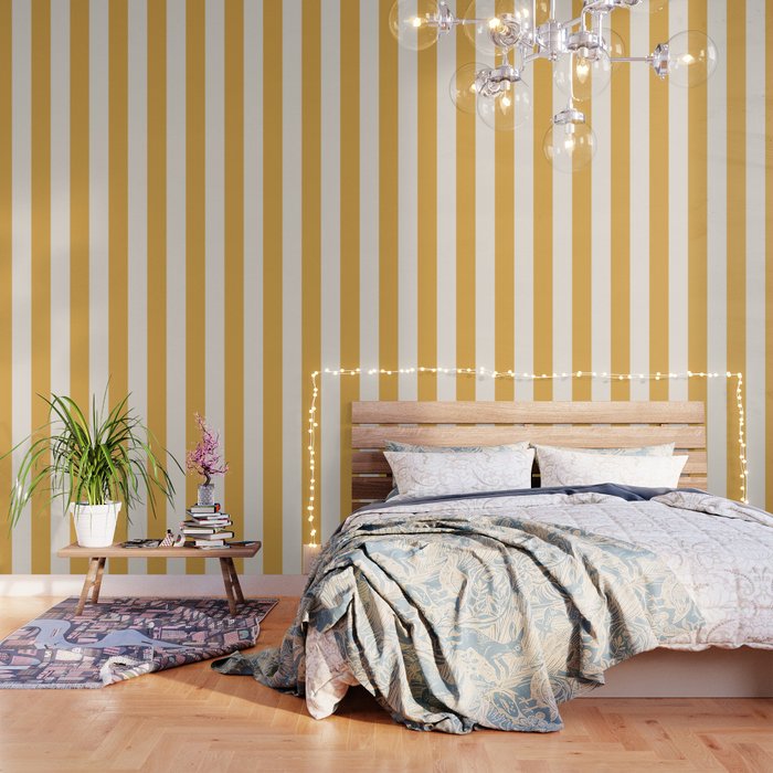 Mustard Yellow And Cream White Vertical Stripes Wallpaper Gallery Image 1