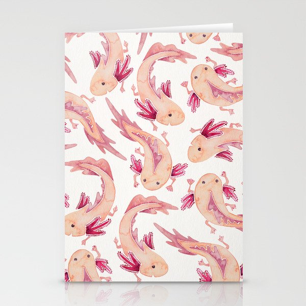 Mexican Axolotls Watercolor Stationery Card Gallery Image 1