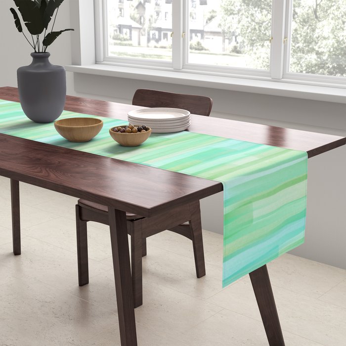 Abstract Watercolor Waves in Ocean Teal Table Runner Gallery Image 2