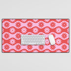 Retro Wavy Stripes with Flowers in Pink & Red Desk Mat Gallery Image 1