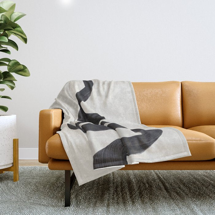 Minimalist Abstract Art Smoke Genie In The Lamp Mythical Magical Ink Art Black & White Throw Blanket Gallery Image 1