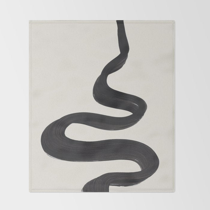 Minimalist Abstract Art Smoke Genie In The Lamp Mythical Magical Ink Art Black & White Throw Blanket Gallery Image 2