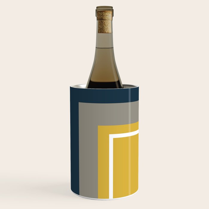 Half Frame Minimalist Pattern 3 in Deep Mustard Yellow, Navy Blue, Grey, and White. Wine Chiller Gallery Image 1