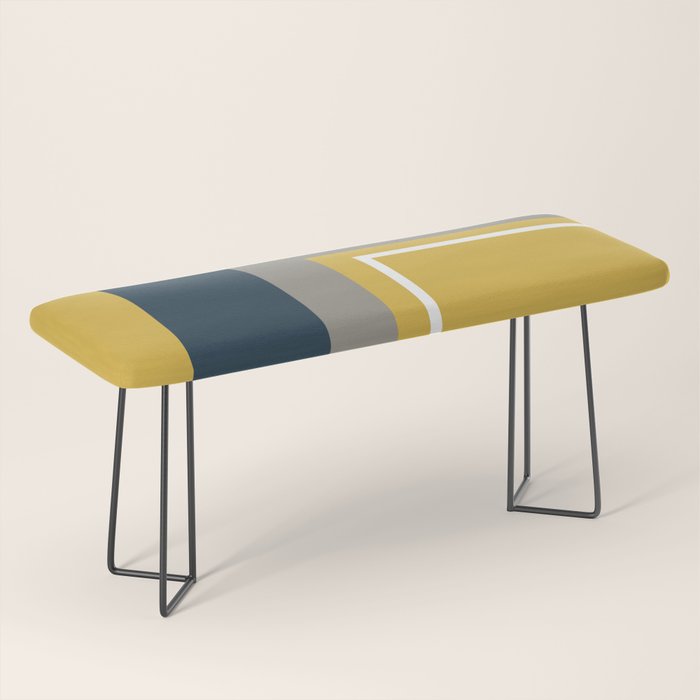 Half Frame Minimalist Pattern 3 in Deep Mustard Yellow, Navy Blue, Grey, and White. Bench Gallery Image 1