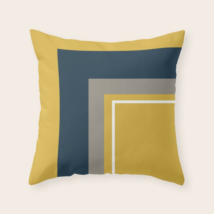 Half Frame Minimalist Pattern 3 in Deep Mustard Yellow, Navy Blue, Grey, and White. Throw Pillow Gallery Image 6