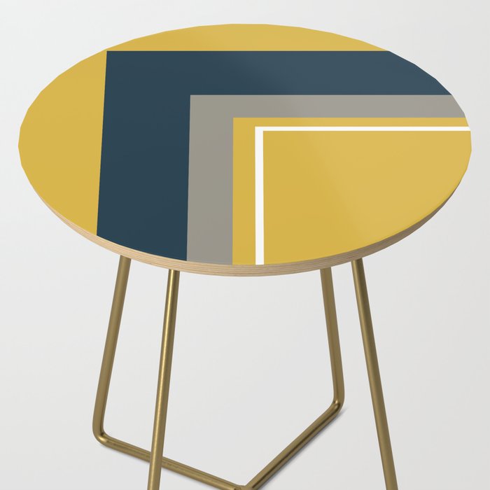 Half Frame Minimalist Pattern 3 in Deep Mustard Yellow, Navy Blue, Grey, and White. Side Table Gallery Image 2