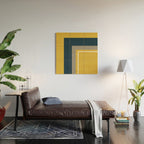 Half Frame Minimalist Pattern 3 in Deep Mustard Yellow, Navy Blue, Grey, and White. Wood Wall Art Gallery Image 2