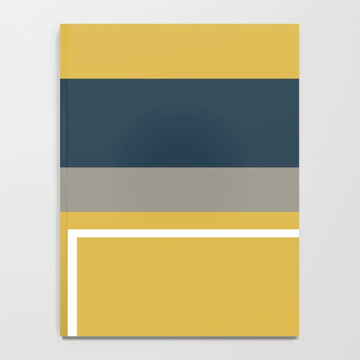 Half Frame Minimalist Pattern 3 in Deep Mustard Yellow, Navy Blue, Grey, and White. Notebook Gallery Image 4