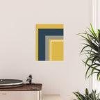 Half Frame Minimalist Pattern 3 in Deep Mustard Yellow, Navy Blue, Grey, and White. Poster Gallery Image 2