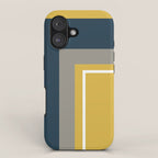 Half Frame Minimalist Pattern 3 in Deep Mustard Yellow, Navy Blue, Grey, and White. iPhone Case Gallery Image 1