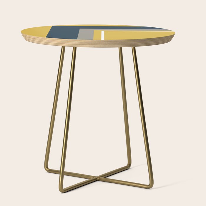 Half Frame Minimalist Pattern 3 in Deep Mustard Yellow, Navy Blue, Grey, and White. Side Table Gallery Image 1