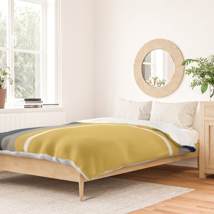 Half Frame Minimalist Pattern 3 in Deep Mustard Yellow, Navy Blue, Grey, and White. Duvet Cover Gallery Image 2