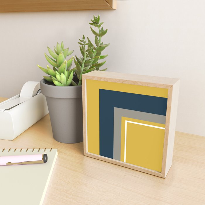 Half Frame Minimalist Pattern 3 in Deep Mustard Yellow, Navy Blue, Grey, and White. Mini Art Print Gallery Image 2