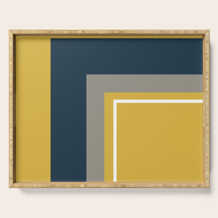 Half Frame Minimalist Pattern 3 in Deep Mustard Yellow, Navy Blue, Grey, and White. Serving Tray Gallery Image 1