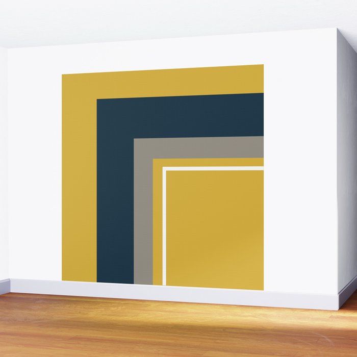 Half Frame Minimalist Pattern 3 in Deep Mustard Yellow, Navy Blue, Grey, and White. Wall Mural Gallery Image 2