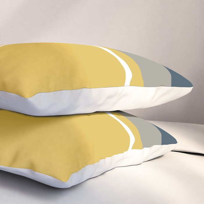 Half Frame Minimalist Pattern 3 in Deep Mustard Yellow, Navy Blue, Grey, and White. Pillow Sham Gallery Image 3