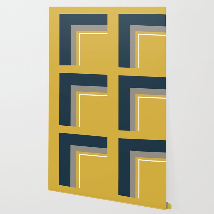 Half Frame Minimalist Pattern 3 in Deep Mustard Yellow, Navy Blue, Grey, and White. Wallpaper Gallery Image 2