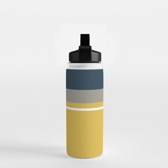 Half Frame Minimalist Pattern 3 in Deep Mustard Yellow, Navy Blue, Grey, and White. Water Bottle Gallery Image 2