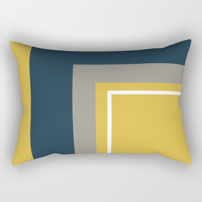 Half Frame Minimalist Pattern 3 in Deep Mustard Yellow, Navy Blue, Grey, and White. Rectangular Pillow Gallery Image 1