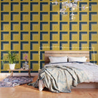 Half Frame Minimalist Pattern 3 in Deep Mustard Yellow, Navy Blue, Grey, and White. Wallpaper Gallery Image 3