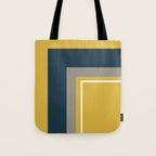 Half Frame Minimalist Pattern 3 in Deep Mustard Yellow, Navy Blue, Grey, and White. Tote Bag Gallery Image 1