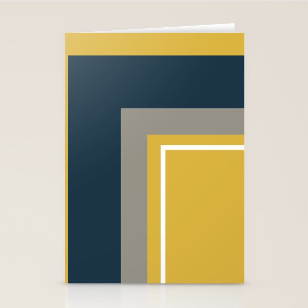 Half Frame Minimalist Pattern 3 in Deep Mustard Yellow, Navy Blue, Grey, and White. Stationery Card Gallery Image 2
