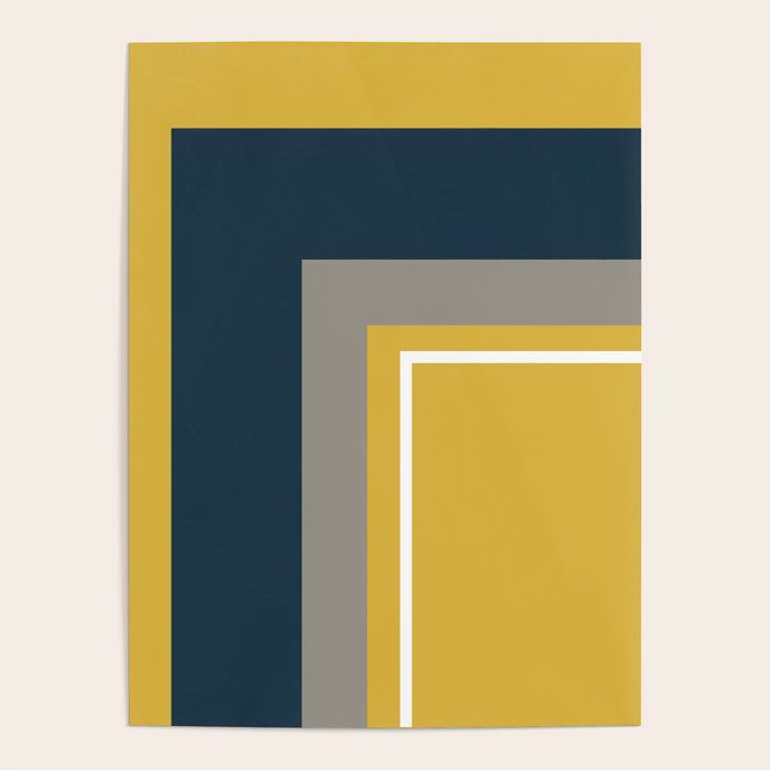 Half Frame Minimalist Pattern 3 in Deep Mustard Yellow, Navy Blue, Grey, and White. Poster Gallery Image 4