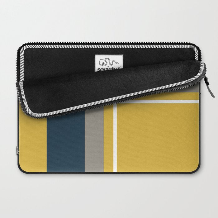Half Frame Minimalist Pattern 3 in Deep Mustard Yellow, Navy Blue, Grey, and White. Laptop Sleeve Gallery Image 2