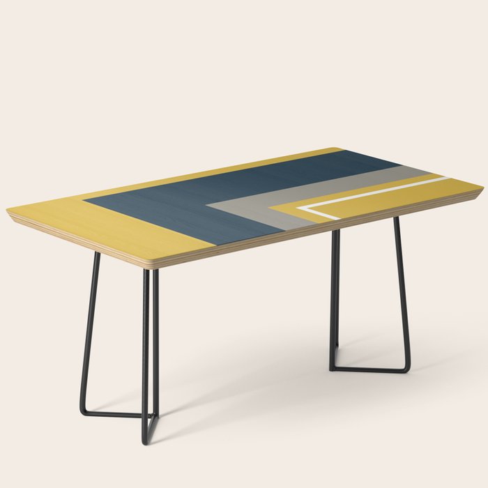 Half Frame Minimalist Pattern 3 in Deep Mustard Yellow, Navy Blue, Grey, and White. Coffee Table Gallery Image 1
