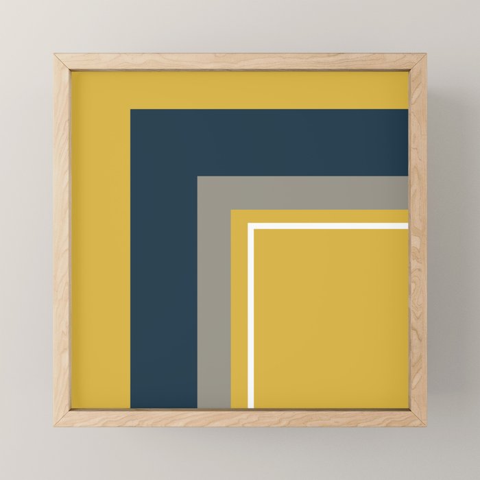 Half Frame Minimalist Pattern 3 in Deep Mustard Yellow, Navy Blue, Grey, and White. Mini Art Print Gallery Image 1