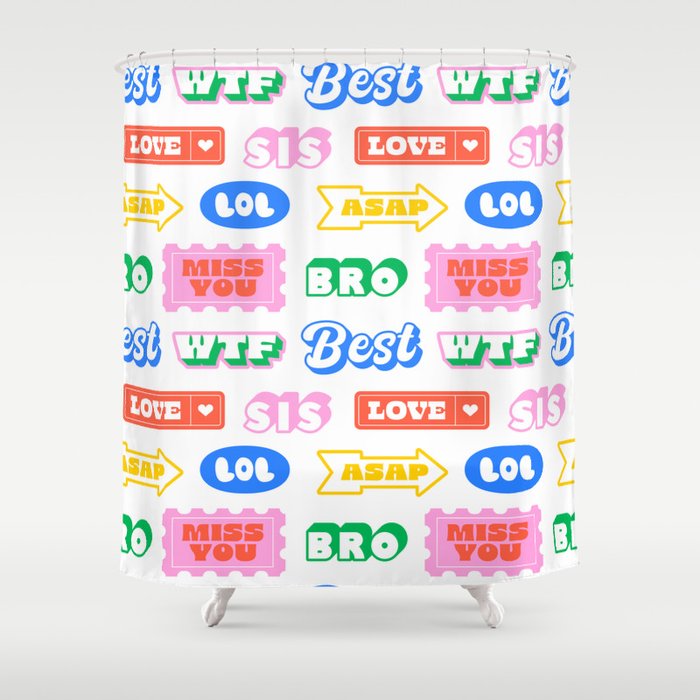 Retro funny sticker quote label pattern Shower Curtain Gallery Image 1