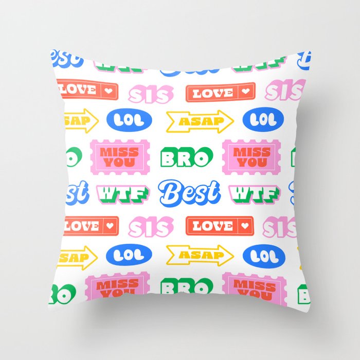 Retro funny sticker quote label pattern Throw Pillow Gallery Image 6