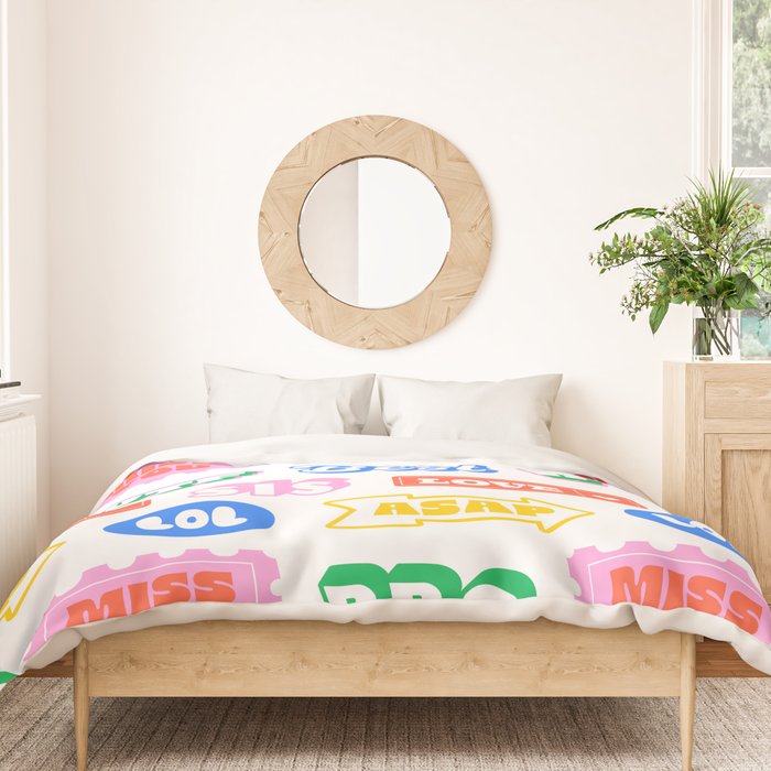 Retro funny sticker quote label pattern Duvet Cover Gallery Image 3