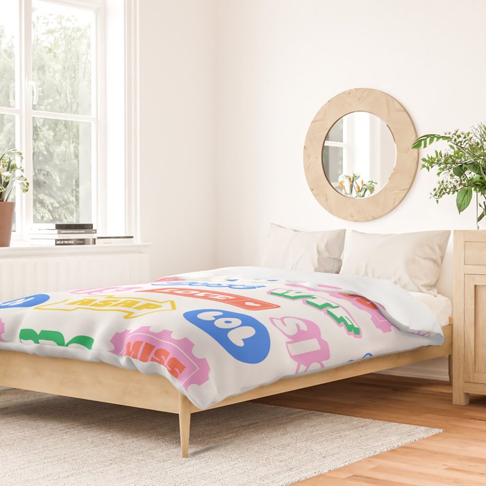 Retro funny sticker quote label pattern Duvet Cover Gallery Image 2