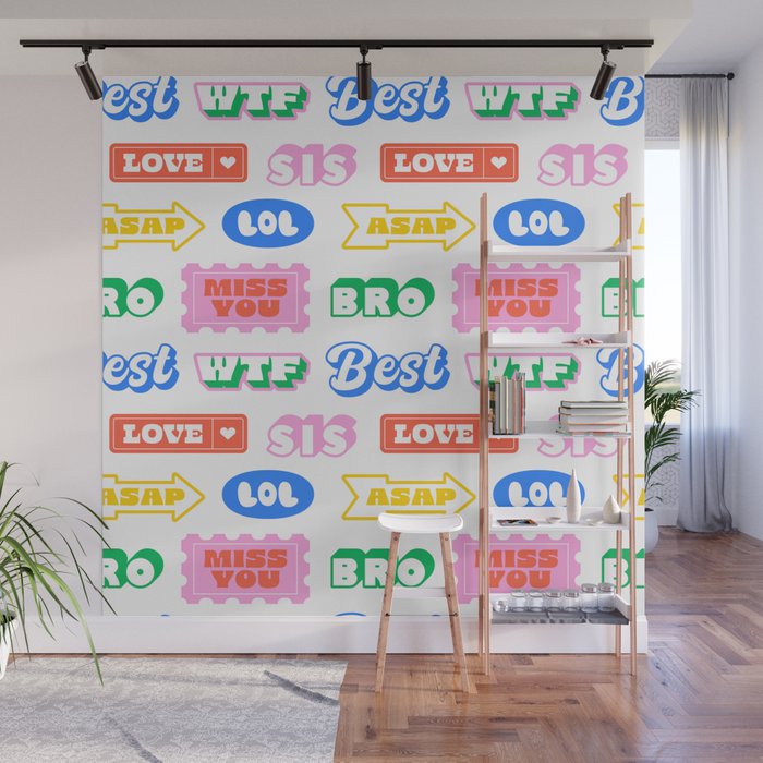 Retro funny sticker quote label pattern Wall Mural Gallery Image 1