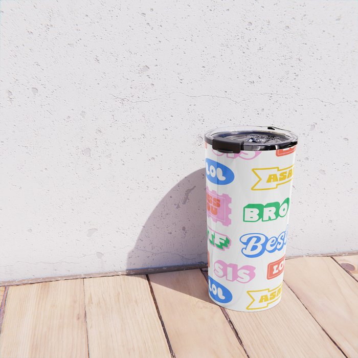 Retro funny sticker quote label pattern Travel Mug Gallery Image 4
