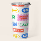 Retro funny sticker quote label pattern Travel Mug Gallery Image 2