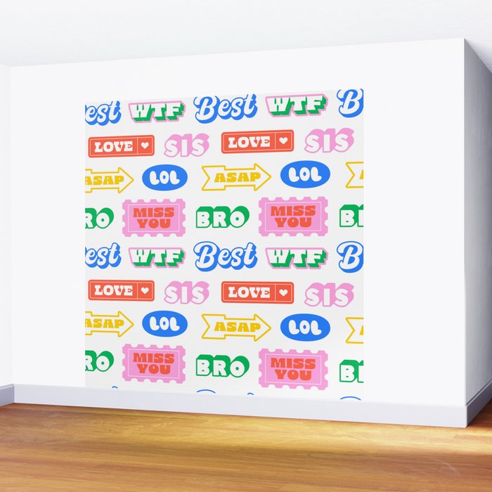 Retro funny sticker quote label pattern Wall Mural Gallery Image 2