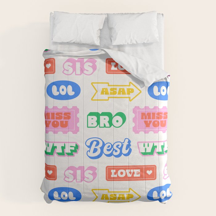 Retro funny sticker quote label pattern Comforter Gallery Image 6
