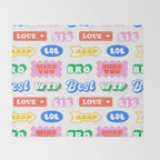 Retro funny sticker quote label pattern Throw Blanket Gallery Image 2