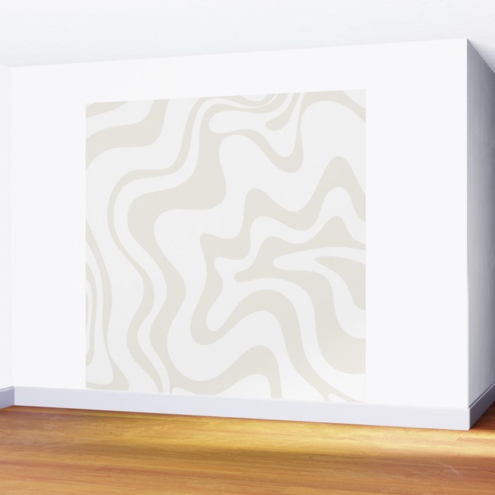 Liquid Swirl Abstract Pattern in Pale Beige and White Wall Mural Gallery Image 2