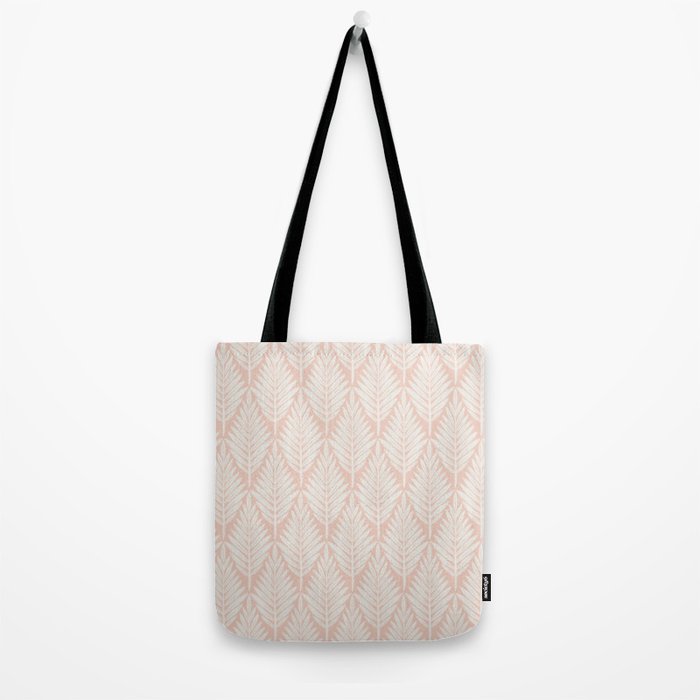 Linocut Palm Leaves . Peachy Pink Tote Bag Gallery Image 2